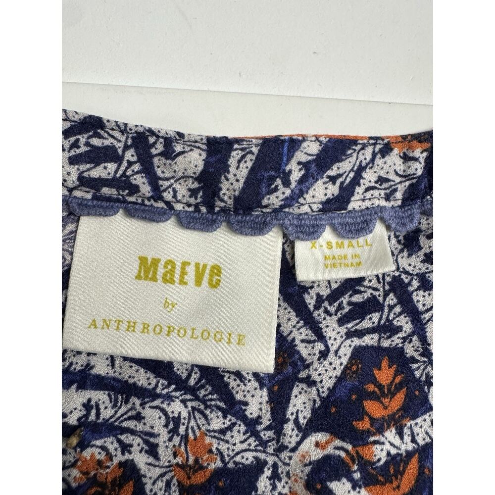 Maeve Anthropologie Boho Women’s Top Blouse XS Multicolor Blue 3/4 Sleeve - Picture 2 of 8